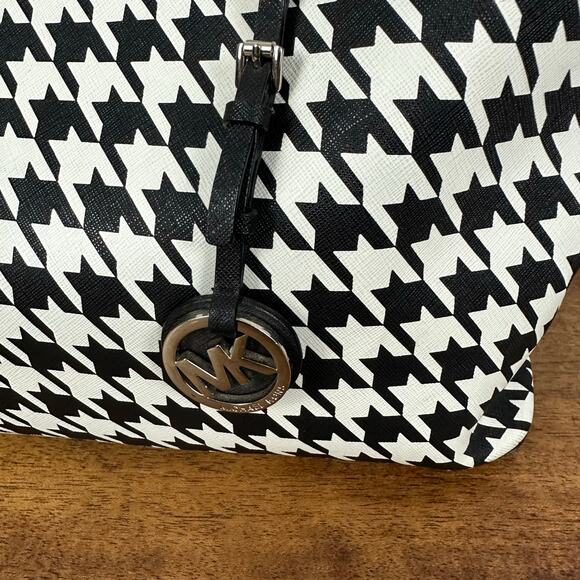 Michael Kors Black And White Houndstooth Large Tote Purse Shoulder Bag CLEAN - Picture 3 of 14